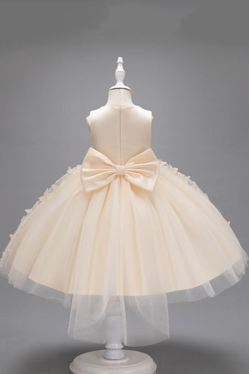 Champanhe Tule Vestido de Menina Com Arco